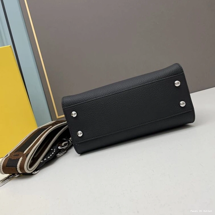 Vintage HOT Black Peekaboo In Iconic Calf Bag Mini Leather Stitching Fendi 0710